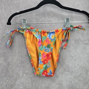 Xhilaration Orange Floral String Ties‎ Bikini Bottom Swimwear Small